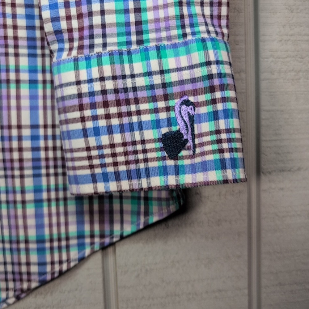 Peter Millar Mens Large Summer Comfort Button Down Plaid LS Shirt - Pelican L - Picture 5 of 12